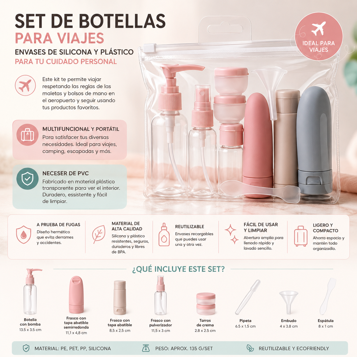 Set de Botellas y Envases - Kit Viajero
